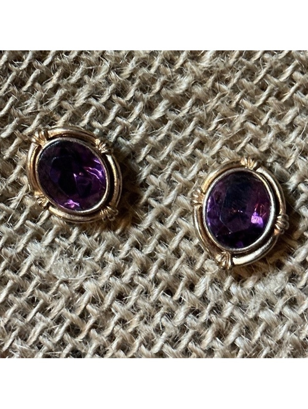 Gold Purple Glass Stud Post Earrings
